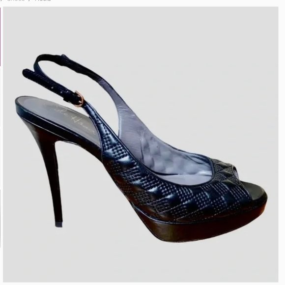 Black Cole Haan Nike Air Stephanie Black Quilted Leather Peep Toe SlingB… - Picture 1 of 9
